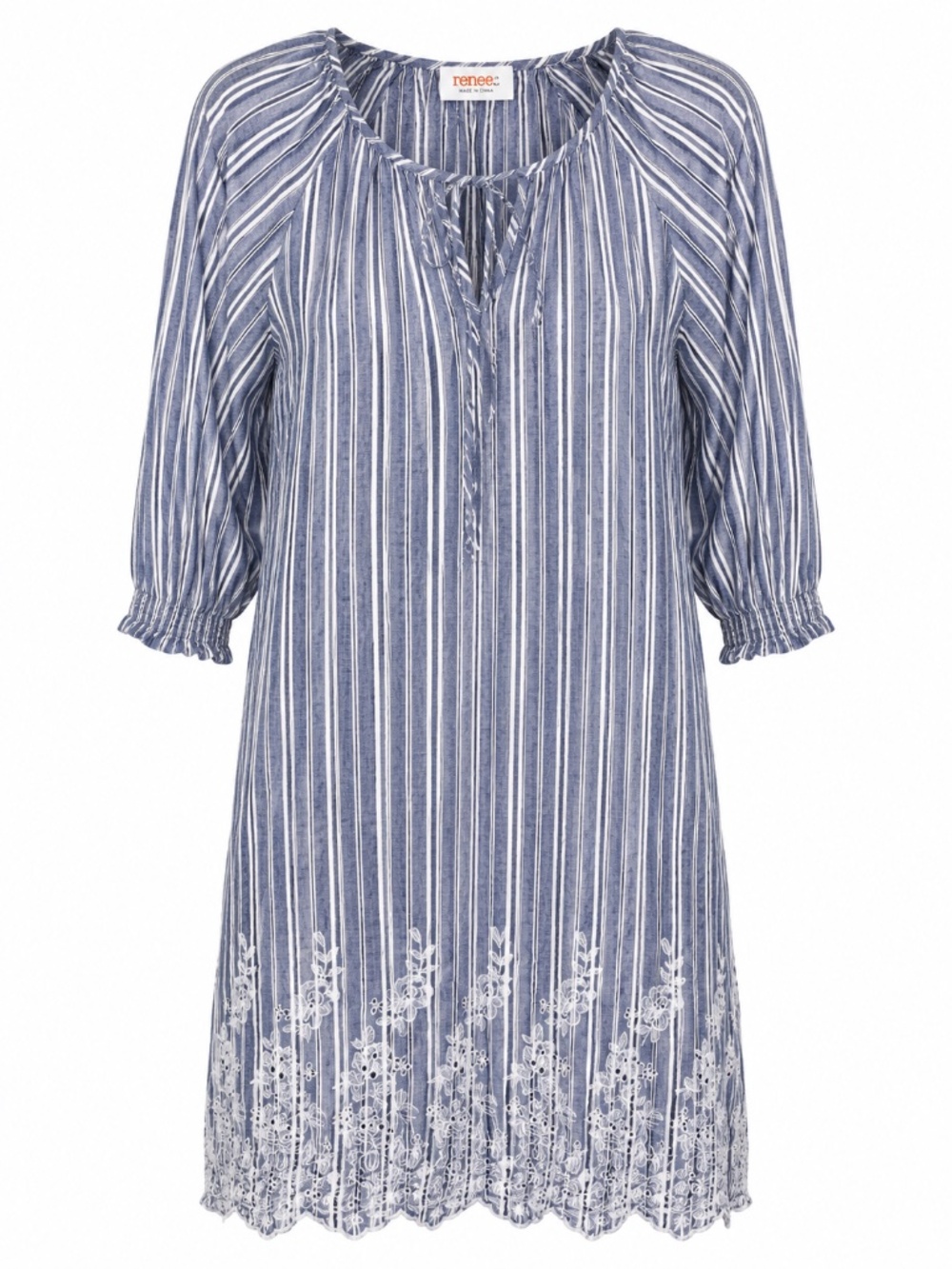 Renee C Blue Stripe Embroidered Cotton Shift Dress Boho Size Small - Picture 1 of 11